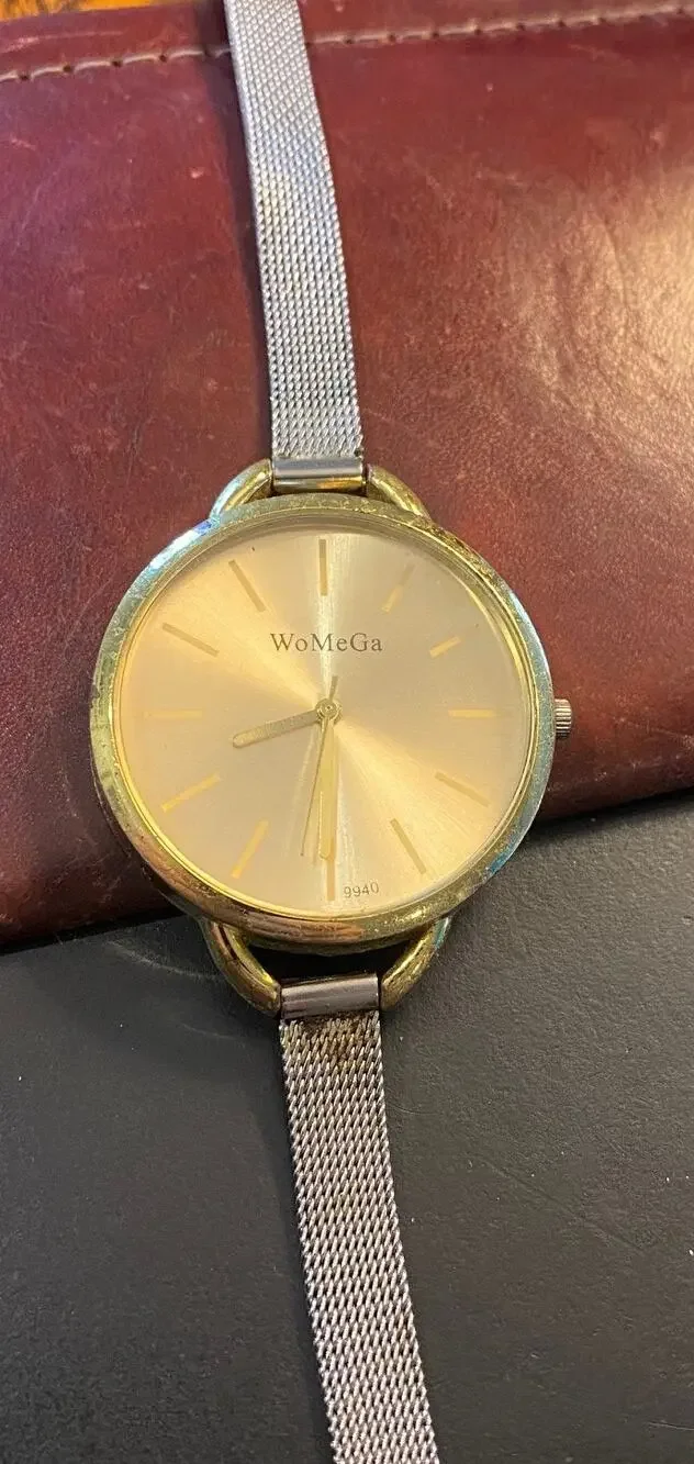 WoMeGa Watch, Gold Tone with Mesh Band, 37mm Case, New Battery